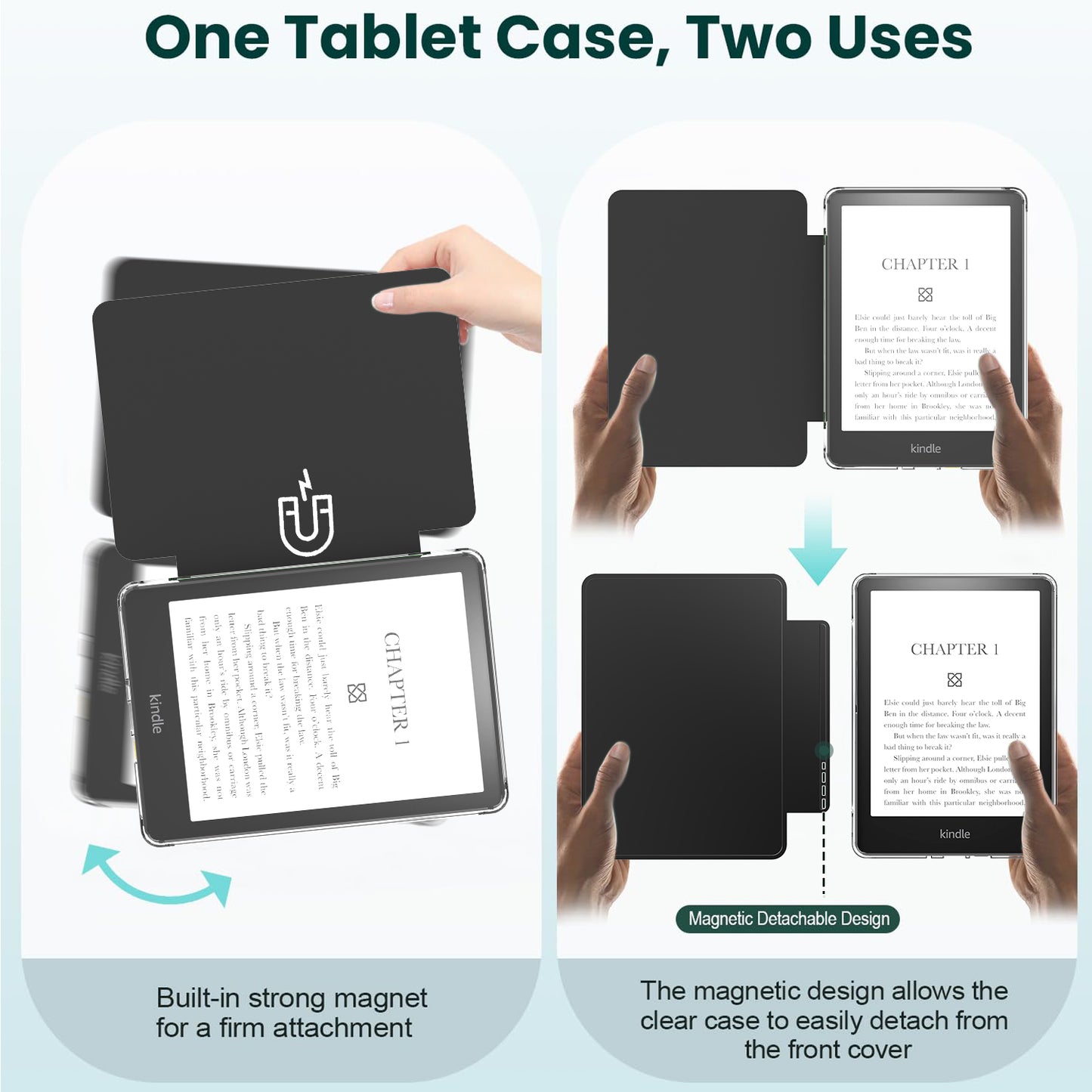 Detachable Magnetic Case for 6.8" Kindle Paperwhite 11th Gen/Kindle Paperwhite Signature Edition (2021 Released, Model NO. M2L3EK/M2L4EK),Ultra Clear Back Scratch-Proof Light & Shell Cover with Auto Wake/Sleep