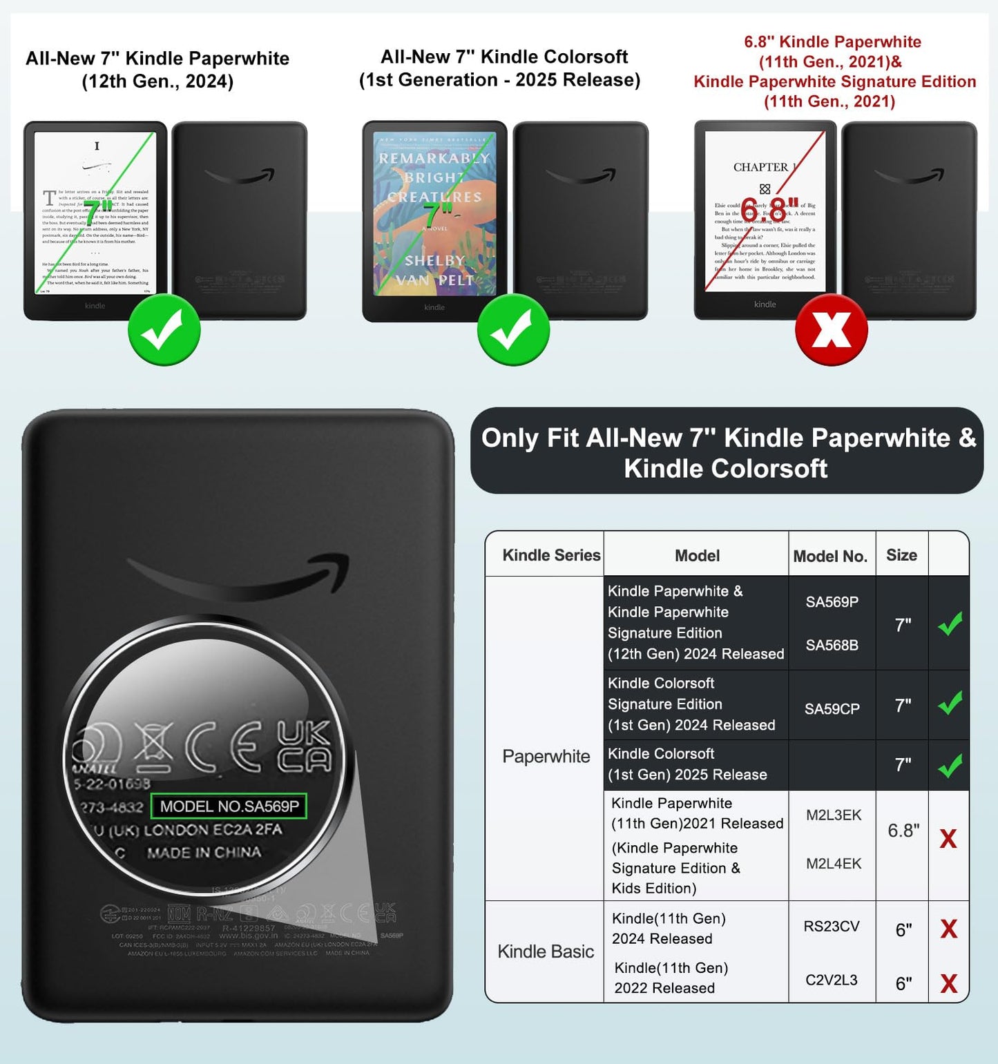 Detachable Magnetic Case for All-New 7" Kindle Paperwhite 12th Generation 2024 & Kindle Colorsoft 2024/2025,Ultra Clear Back Scratch-Proof Light & Shell Cover with Auto Wake/Sleep