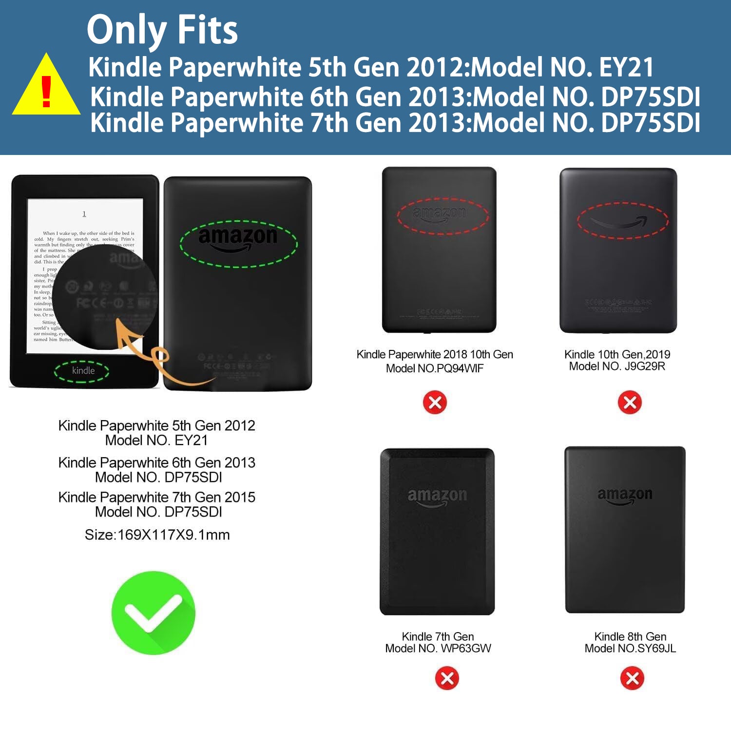 Detachable Magnetic Case for  6" Kindle Paperwhite 5th/6th/7th Generation (2012-2015 Release, Model EY21 & DP75SDI),Ultra Clear Back Scratch-Proof Light & Shell Cover with Auto Wake/Sleep