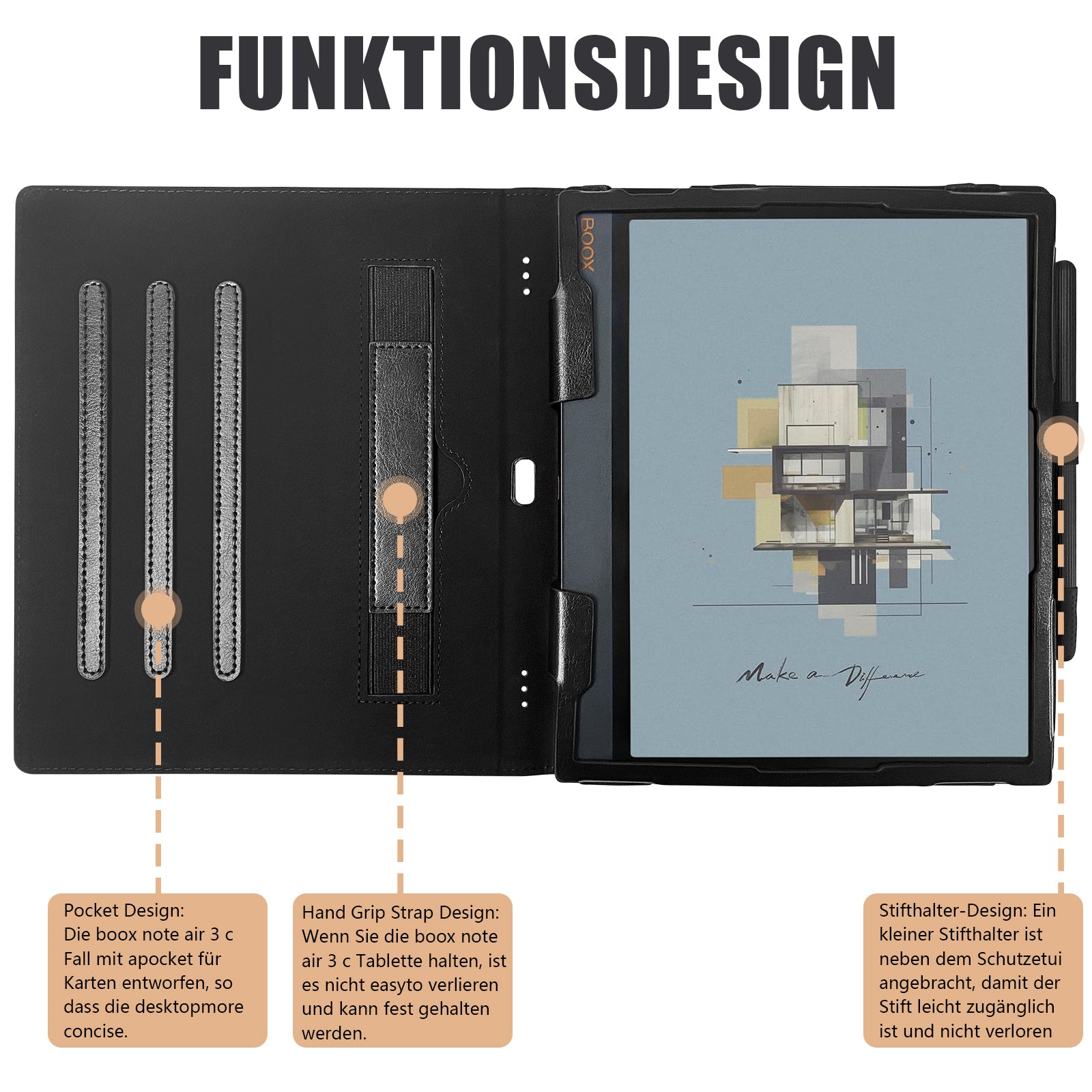 Case for All-New 10.3 inch Onyx Boox Note Air3/Note Air3 C/Boox Note Air2/Note Air2 Plus ePaper Tablet - PU Leather Sleeve Cover with Auto Sleep/Wake