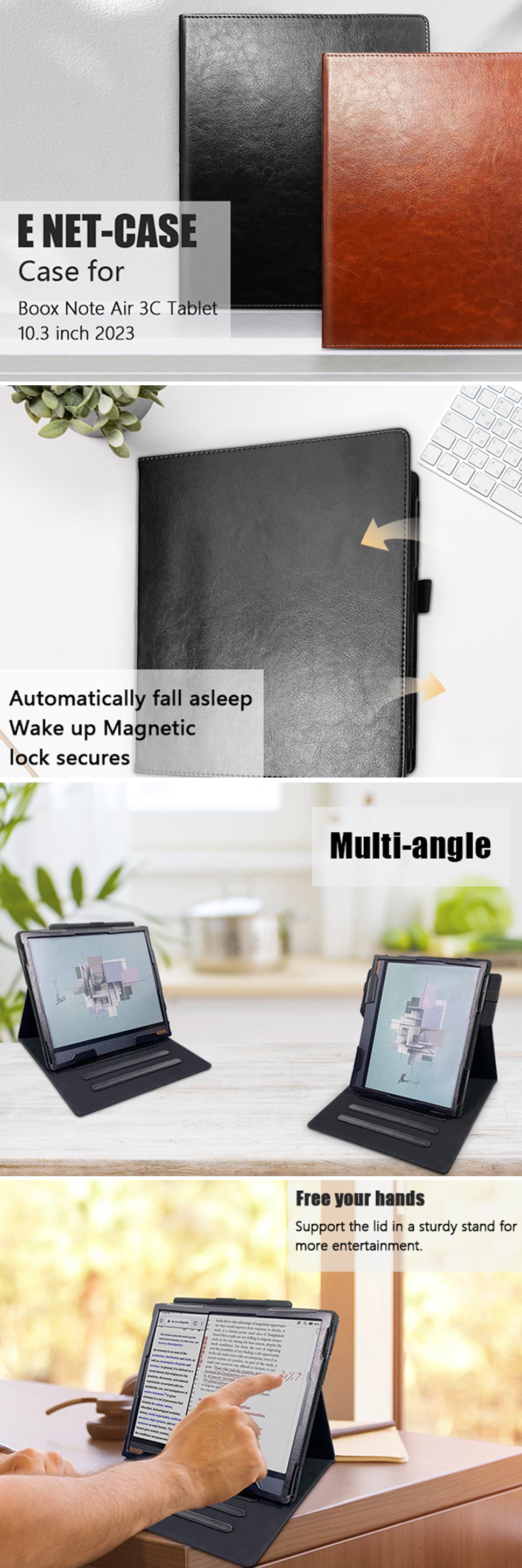 Case for All-New 10.3 inch Onyx Boox Note Air3/Note Air3 C/Boox Note Air2/Note Air2 Plus ePaper Tablet - PU Leather Sleeve Cover with Auto Sleep/Wake