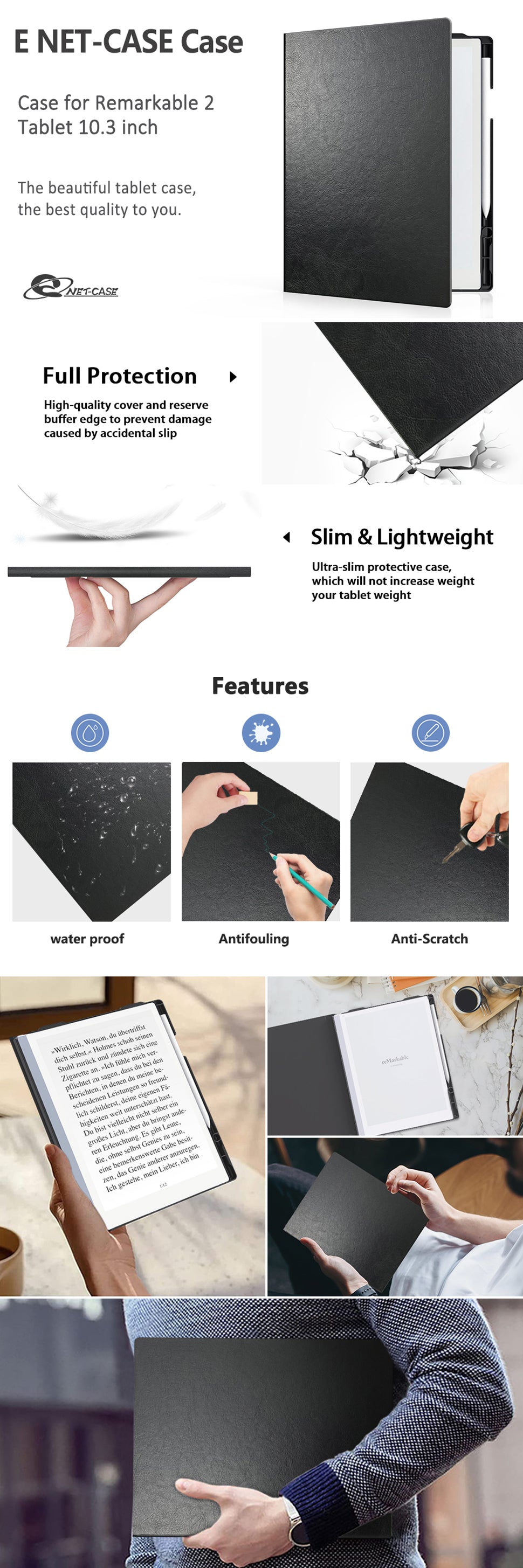 Case for Remarkable 2 Paper Tablet 10.3" 2020 Released, Lightweight and Hard Back Shell Protective Book Folio Cover with Built-in Pen Holder